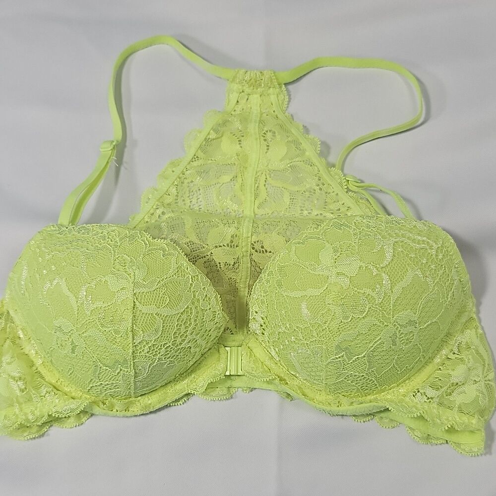 Victoria Secret Bra 34 B Push Up Bra Very Sexy Push-Up Racerback Yellow Lace